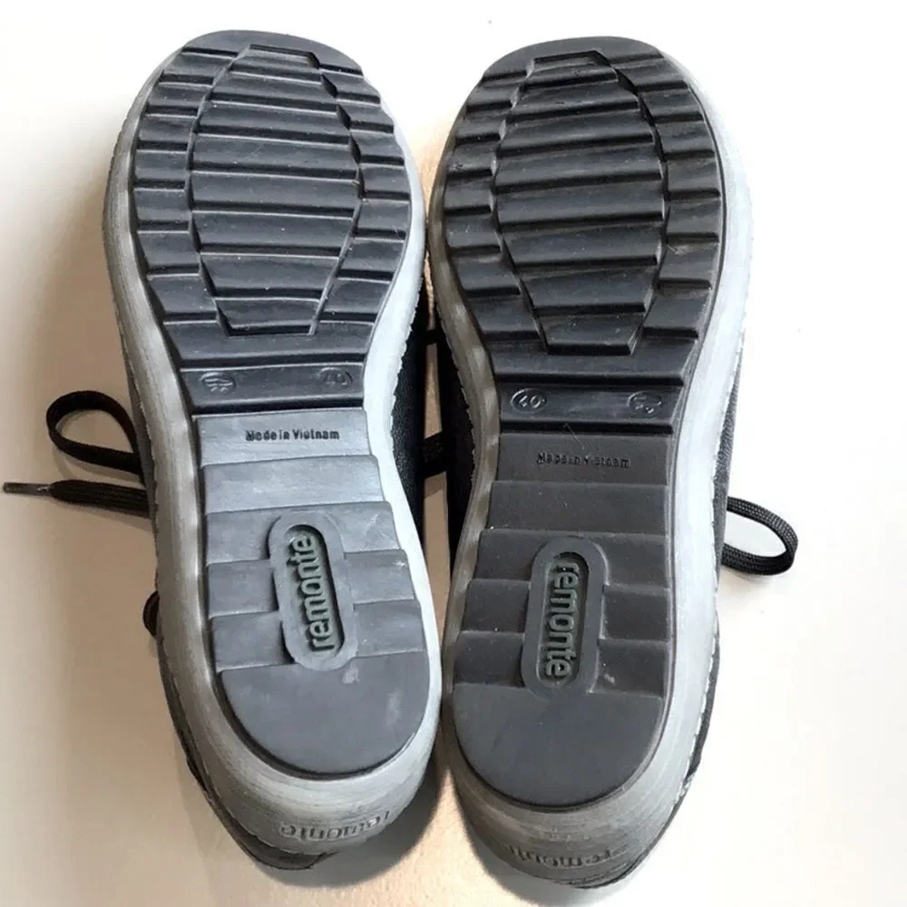 Remonte by Rieker Black Metallic Sheen Leather Zip Side Casual Lace Up Sneakers - Picture 13 of 16